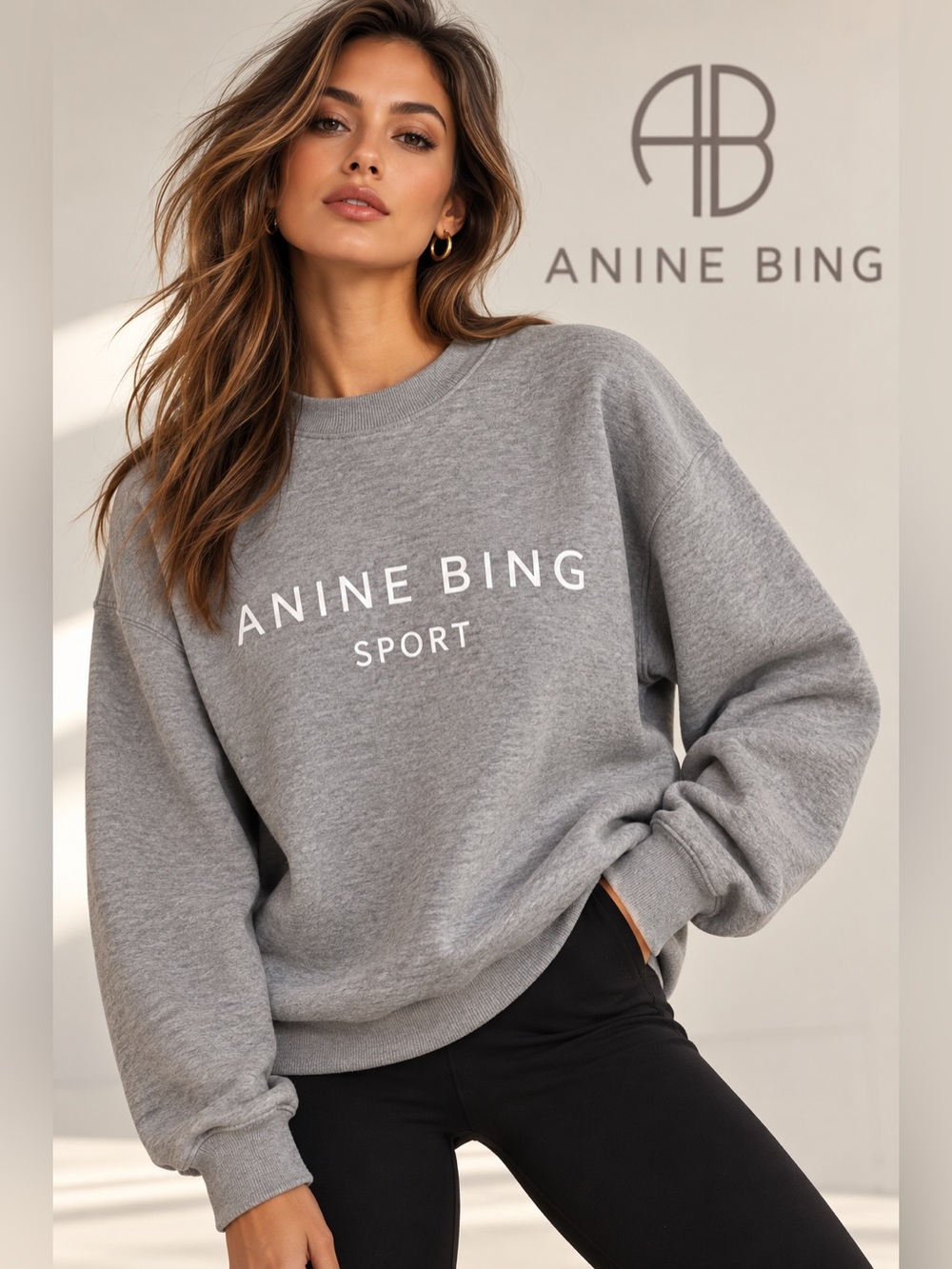 ANINE BING Sport Sweatshirt Gray Logo Crewneck